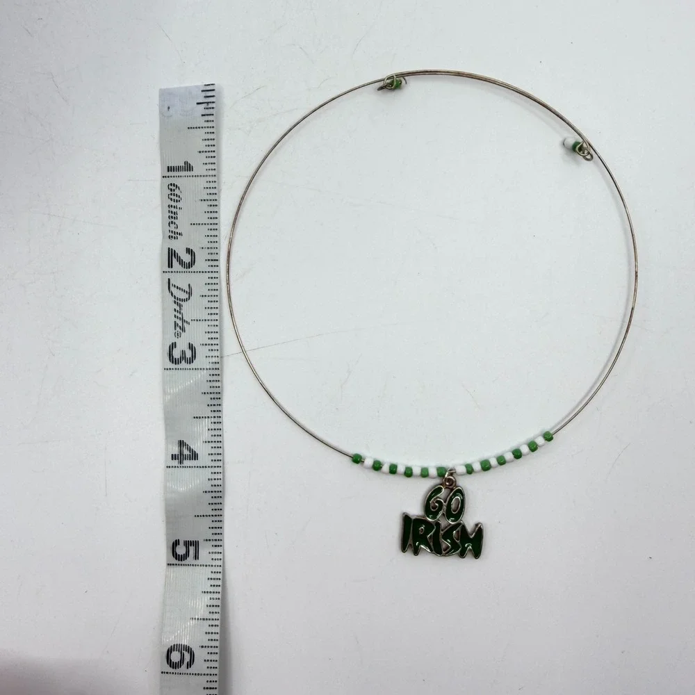 Green White Beaded Go Irish Pendant Wire Choker Necklace St Patrick's Day Gift